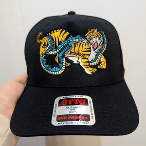 NWT Otto Black Baseball Cap Hat with Embroidered Tiger and Snake Design